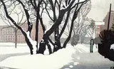 Walter J. Phillips, Our Street, 1933, colour wood block on paper