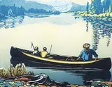Margaret Shelton, Fishing on the Bow #222/300, 1945, colour lino block on paper