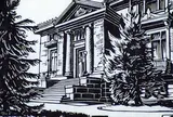 Margaret Shelton, The Old Library, Calgary #108/200, 1941, lino block on paper