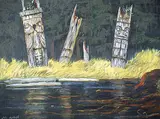Minnie Sjolseth-Carter, Reflections - Anthony Island, Q.C.I., B.C. 1967-74, 1974, oil on masonite