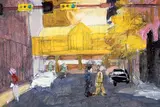 3rd St. S.W., Downtown by Alasdair Burns Monro, oil on paper, sold Apr 1993