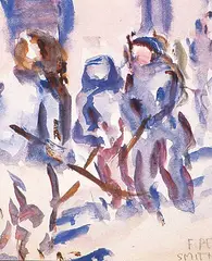 Freda Pemberton Smith, Group Shovelling, watercolour on paper