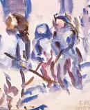 Freda Pemberton Smith, Group Shovelling, watercolour on paper