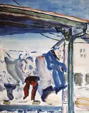 Freda Pemberton Smith, Clothesline, watercolour on paper
