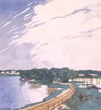Walter J. Phillips, Red River Road #34/100, 1923, colour wood block on paper
