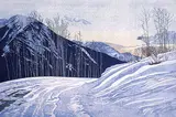 Walter J. Phillips, West Road - Mountain Road #22/100, 1942, colour wood block on paper