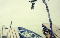 The Dock #50/100 by Walter J. Phillips, 1922, colour wood block on paper, sold Apr 1993