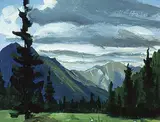 Arthur Roberts, Untitled - Mountain Landscape, oil on masonite