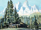 Margaret Shelton, Castle Mountain #58/100, colour lino block on paper