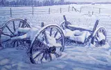 Herbert Otto Sellin, Old Wagon in Snow, 1993, oil on masonite