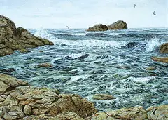 Breaking Surf by Carolyn Menu, 1980, acrylic on board, sold Nov 1992