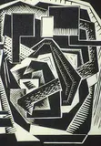 Forward Pass by Francis Douglas Motter, wood block on paper, sold Oct 1992