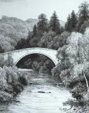 John Fullwood, Brig o'Doon - River Dochart, etching on paper