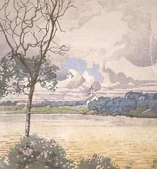 St. Andrews on the Red #35/100 by Walter J. Phillips, 1923, colour wood block on paper, sold Oct 1992