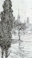 Clarence Gagnon, Vue de Rouen, 1905, etching on paper