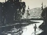 Fishing the Barachois by Hoyland B. Bettinger, relief print on paper, sold Oct 1992