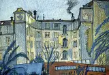 Maxwell Bennett Bates, Untitled - European Street Scene, 1959, pastel on paper