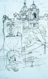 Maxwell Bennett Bates, Edinburgh Tues. 14/58 - Top of Market Street, 1958, pencil on paper
