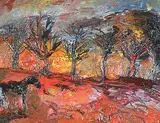 Untitled - Horse in Red Landscape by Alasdair Burns Monro, oil on paper, sold Oct 1992
