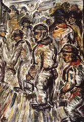 Shipyard Shift by Clifford Foard Robinson, colour monoprint on paper, sold Jan 1992