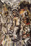 Clifford Foard Robinson, Shipyard Shift, colour monoprint on paper