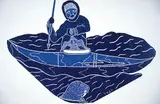 Syollie Amituk, Man Hunting in Summer by Kayak #3/40, 1977, two colour stone cut on paper