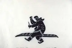 Noah Echalook, Man Making Kayak #1/40, 1976, relief print on paper