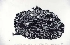Noah Echalook, Untitled - Men Fishing #1/40, 1976, relief print on paper