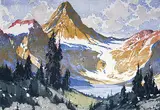 A.C. and Barbara Leighton - Barleigh, Mt. Assiniboine, colour wood block on paper