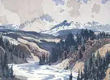 A.C. and Barbara Leighton - Barleigh, Fall in the Foothills - 1st state, colour wood block on paper