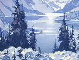 A.C. and Barbara Leighton - Barleigh, Moraine Lake #24/100, colour wood block on paper