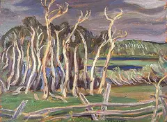 Bechtel's Place - Twin Buttes, Alberta by A. Y. Jackson, 1949, oil on panel, sold Jan 1992