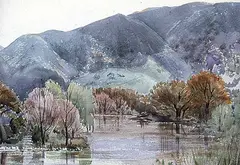 Loluca Lake, San Fernando Valley, Hollywood by Hilda Stewart, watercolour on paper, sold Jan 1992