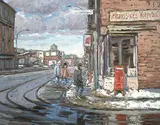 Rue Ontario et St. Christophe, Montreal, 1984 by Littorio del Signore, 1984, oil on canvas, sold Jan 1992