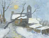 Narcisse Poirier, Ruelle au Clair de Lune - Trois Riviere, oil on canvas board