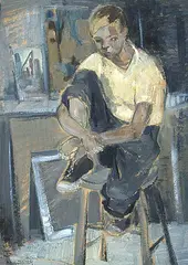 Untitled - Studio Portrait by Wynona Croft Mulcaster, 1955, oil on board, sold Jan 1992