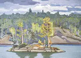 Rain, Dogtooth Lake, Ontario by Illingworth Kerr, 1975, oil on board, sold Jan 1992