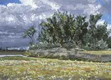 Johann Franz Pius Kaufmann, Trees by River, 1989, oil on board