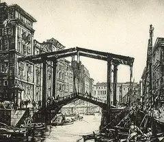 Henry Rushbury, Canal de la Douane, Marseille, 1923, etching on paper