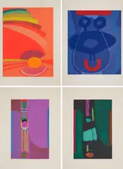 Max Ackermann, Im Garten der Hesperiden, 1973-75, Mappe mit 5 Farbserigrafien auf Bütten zu Texten von Dieter Hoffmann. In der originalen Leinenmappe