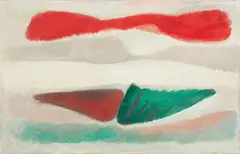 Georg Meistermann, Rot über Grün und Rot (Rote Schwinge), Um 1965-67, Öl auf Leinwand