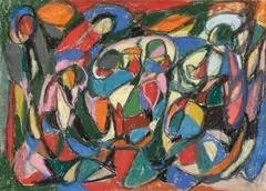 Adolf Hölzel, Komposition, 2. Hälfte 1920er Jahre, Pastell auf Papier