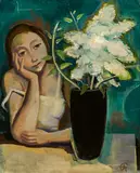 Karl Hofer, "Mädchen am Tisch mit Vase"