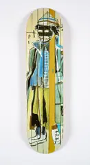 Anthony Clarke by Jean-Michel Basquiat, 2014, Farboffset auf Skateboard-Deck. Mit Wandaufhängung und Tragetasche, sold Mar 2025