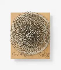 Spirale by Günther Uecker, 2009, Eingeschlagene Nägel, Bleistift und weiße Farbe auf Holz, sold Jun 2025