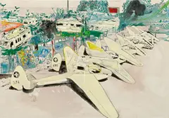 Stefan Ettlinger, "Mannheim", 2007, Eitempera und Kohle auf Nessel