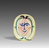 Faun's Head by Pablo Picasso, 1948, Weißes Steingut, partiell farbig gefasst und glasiert; ceramic, Madoura edition, sold Jun 2025