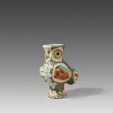 Wood Owl by Pablo Picasso, 1968, Weißes Steingut, partiell farbig gefasst und glasiert; ceramic, Madoura edition, sold Jun 2025