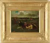 Eugene van Marcke, Cattle in Landscape, Oil on panel scene shows three cattle standing and one lying in foreground