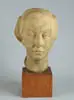 Milton Hebald, Bust of Mrs, CUMMINGS. Clay/plaster bust of a young Mrs. Cummings set into a square wood block. Back of signed “Hebald 51”